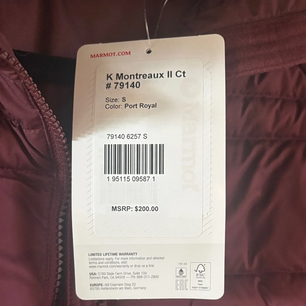 Marmot Port Royal down Montreaux‎ Jacket 2.0, girls small, brand new with tags